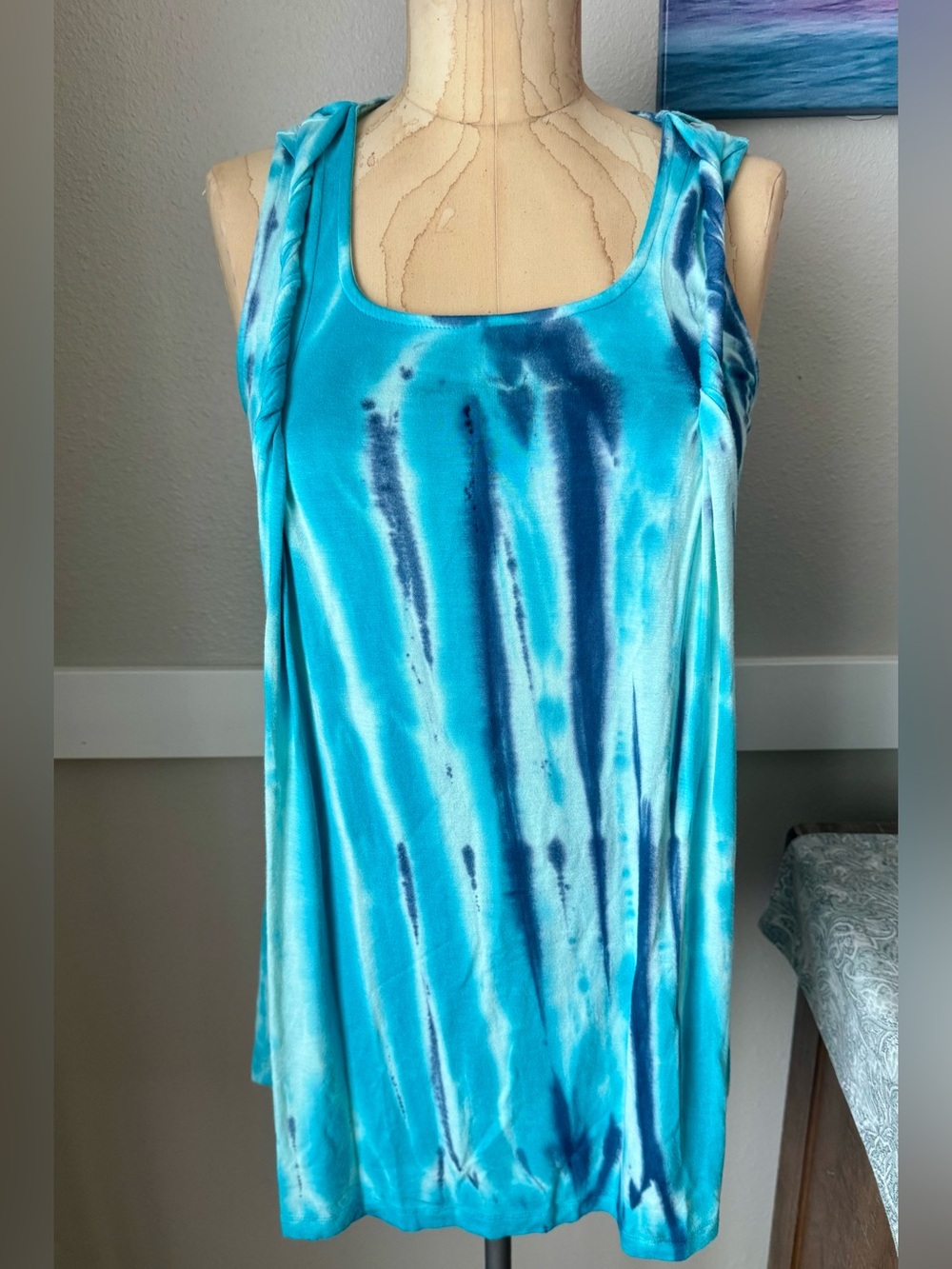 Women’s Sleeveless Tie-Dye Tank Top - Turquoise Blue, Size Small